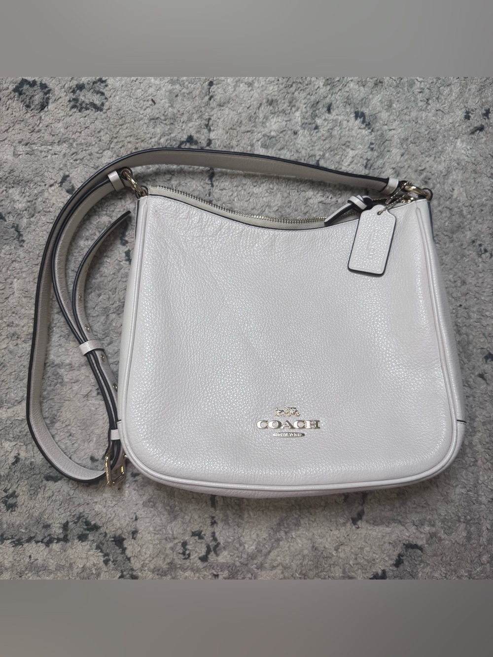 Coach White Pebbled Leather Adjustable Strap Ellie file crossbody